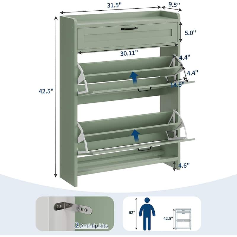 Freestanding Shoe Storage Cabinet Organizer with 2 Flip Drawers for Entryway Hallway Living Room