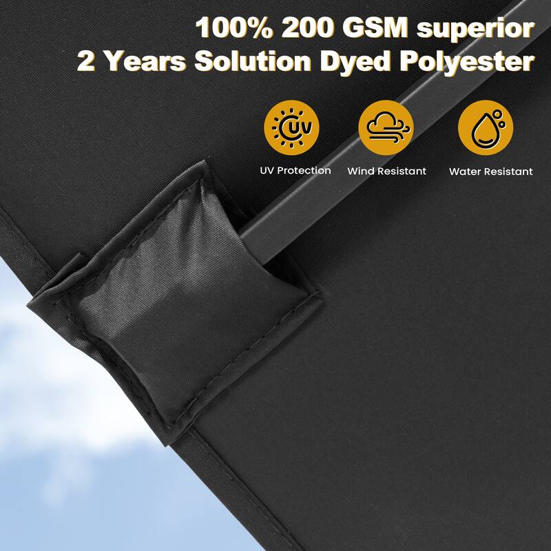 11PC Outdoor Patio Dining Set Wood-Like Aluminum Umbrella Hole Table with Folding Chairs,Double Top Market Umbrella and Base