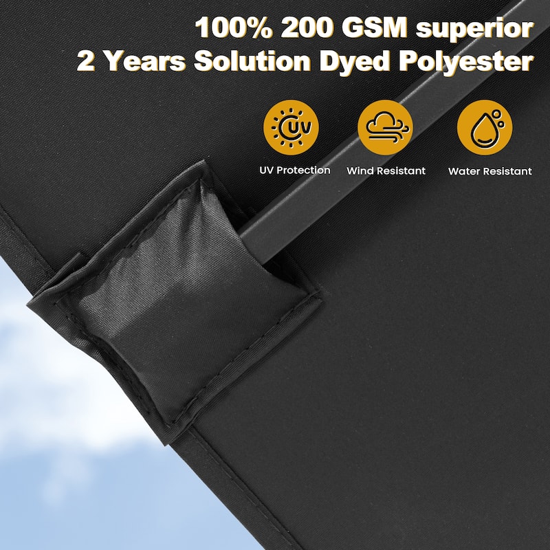 9PC Outdoor Patio Dining Set Wood-Like Aluminum Umbrella Hole Table with Folding Chairs,Double Top Market Umbrella and Base