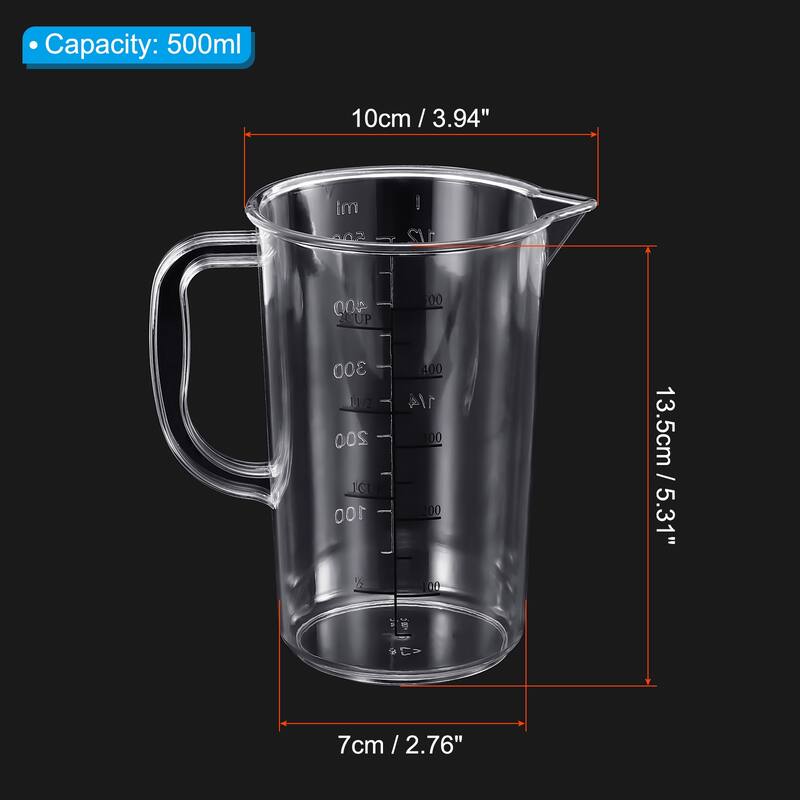 Graduated Beaker, 500ml PC Plastic Liquid Measuring Cup Double Sided Graduations - Transparent - Transparent