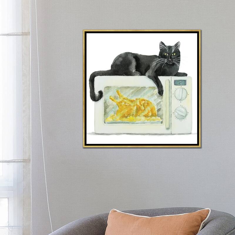 iCanvas "Black Cat On The Microwave" by Alexey Dmitrievich Shmyrov Framed