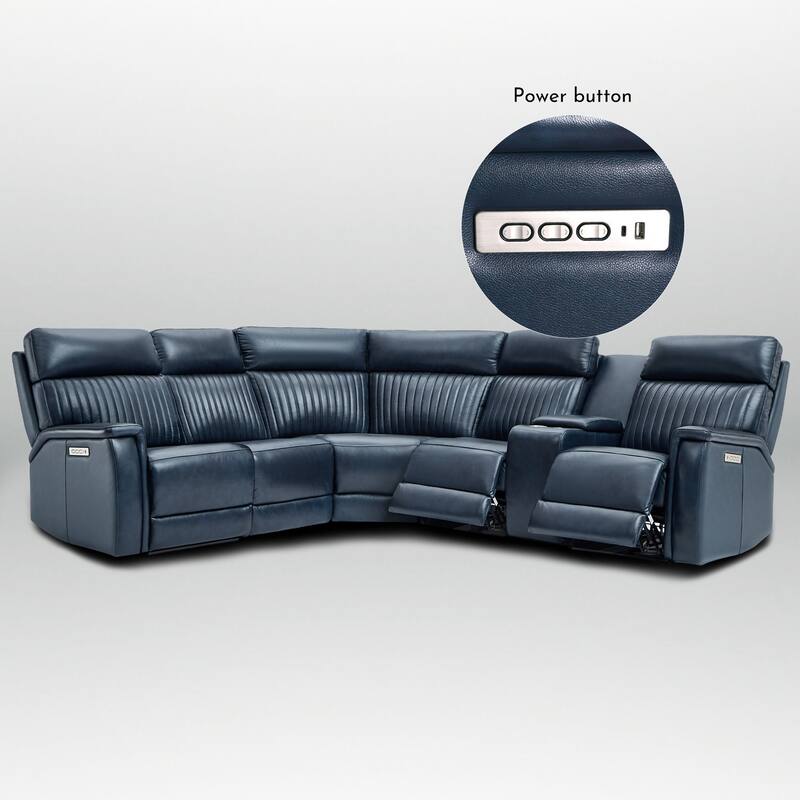 6PCS, 3 power Recliners, Leather Reclining Sectional with Power headrest & lumbar, USB & USB-C Ports