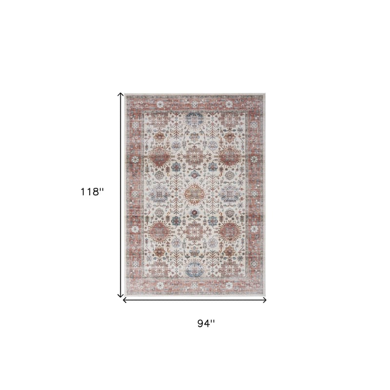 Power Loomed Distressed Floral Traditional Non Skid Stain Resistant Low Pile Area Rug - 118' X '94' X '0.25