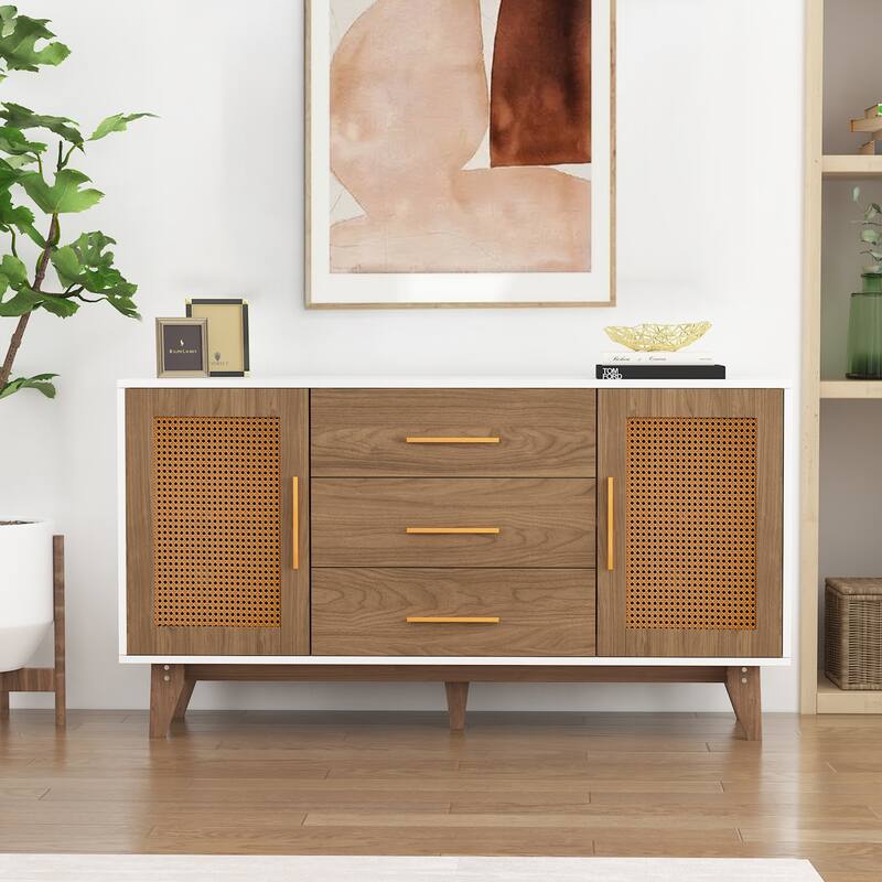 59 inch rattan storage cabinet - White