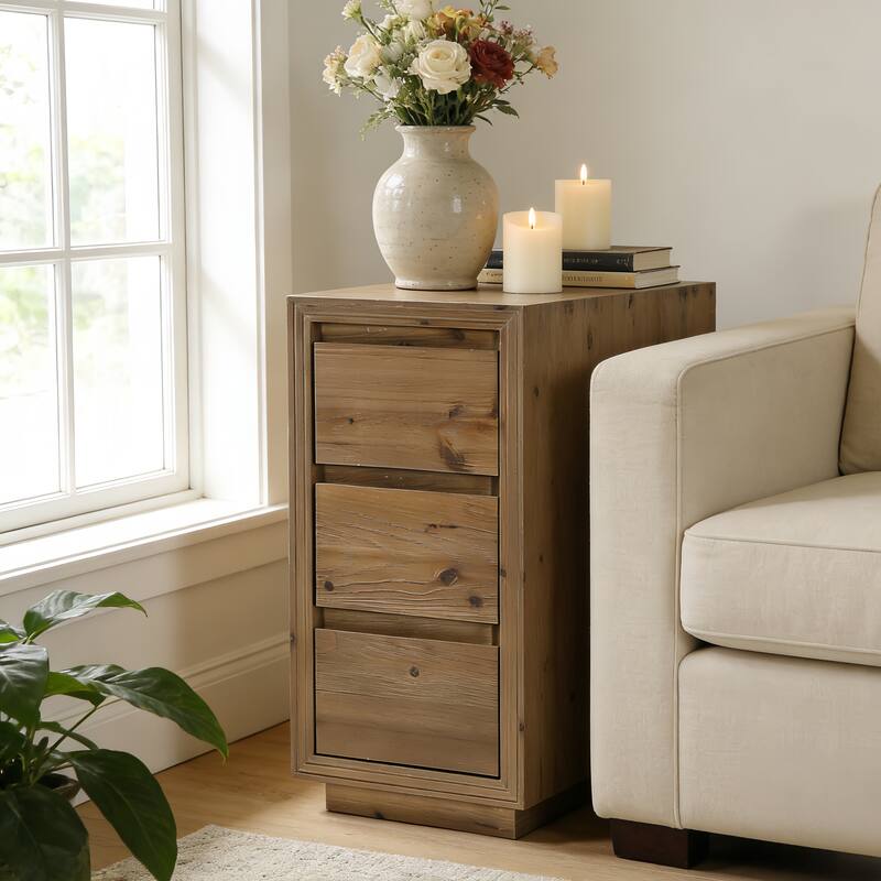 Solid Wood End Table with 3 Drawers, 23.62" H, No Assembly