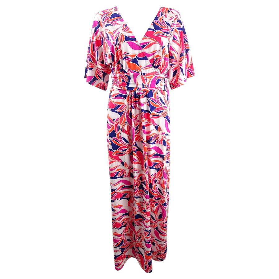 tropical print crossover split maxi dress