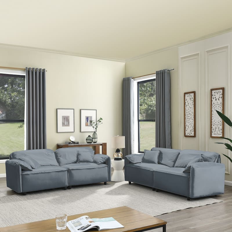 Blue Modern Velvet Upholstery Living Room Sofa Set with Soft Back