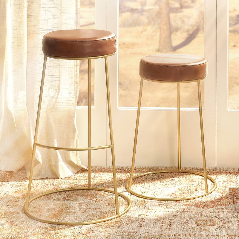 Alden Décor Lark Round Leather Counter Stool