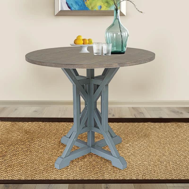 Belsey Round Solid Wood Counter Table - Coastal Blue