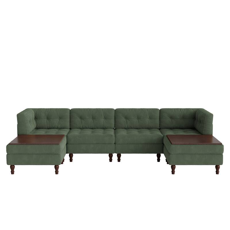 Oversized Modular Sectional Corduroy Fabric Tufted Sofa