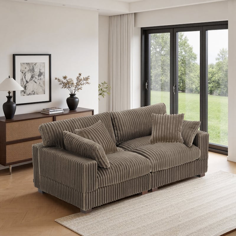 Cotton Flannel Sectional Sofa w/ Adjustable Headrests & Pillows