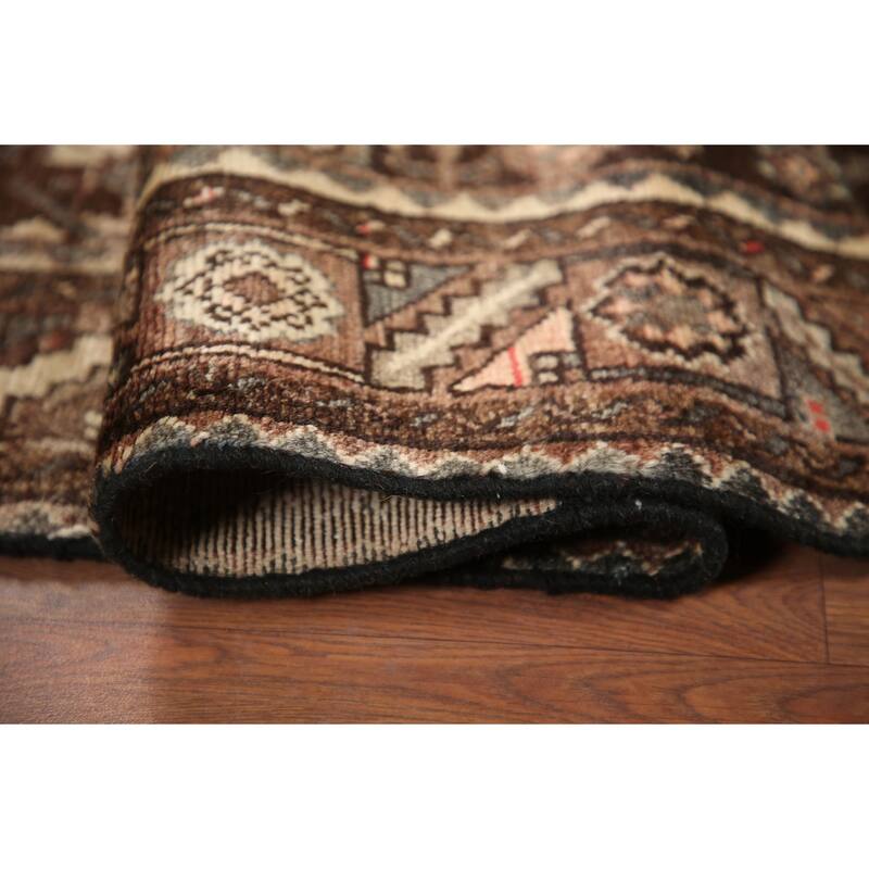 Hand Knotted Oriental 100% Wool Carpet Traditional Geometric Brown Malayer Runner Rug - 10' 2'' X 3' 3''