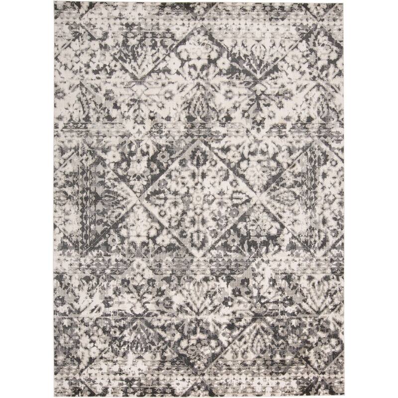 Kiba Distressed Medallion Diamond Rug, Ivory/Gray, Area Rug - 5'-3" x 7'-6" - Charcoal Gray/Opal Gray/Ivory