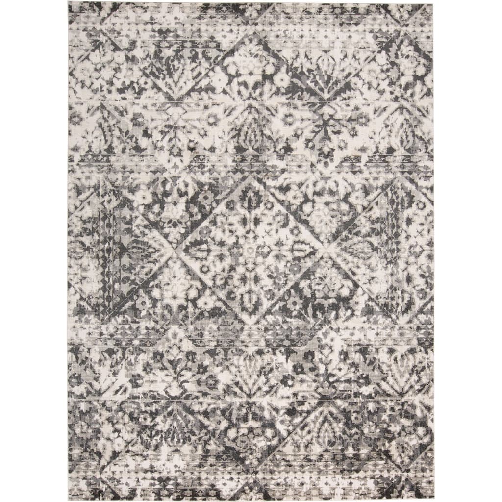 Kiba Distressed Medallion Diamond Rug, Ivory/Gray, Area Rug
