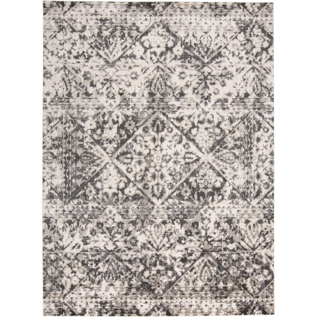 Kiba Distressed Medallion Diamond Rug, Ivory/Gray, Area Rug