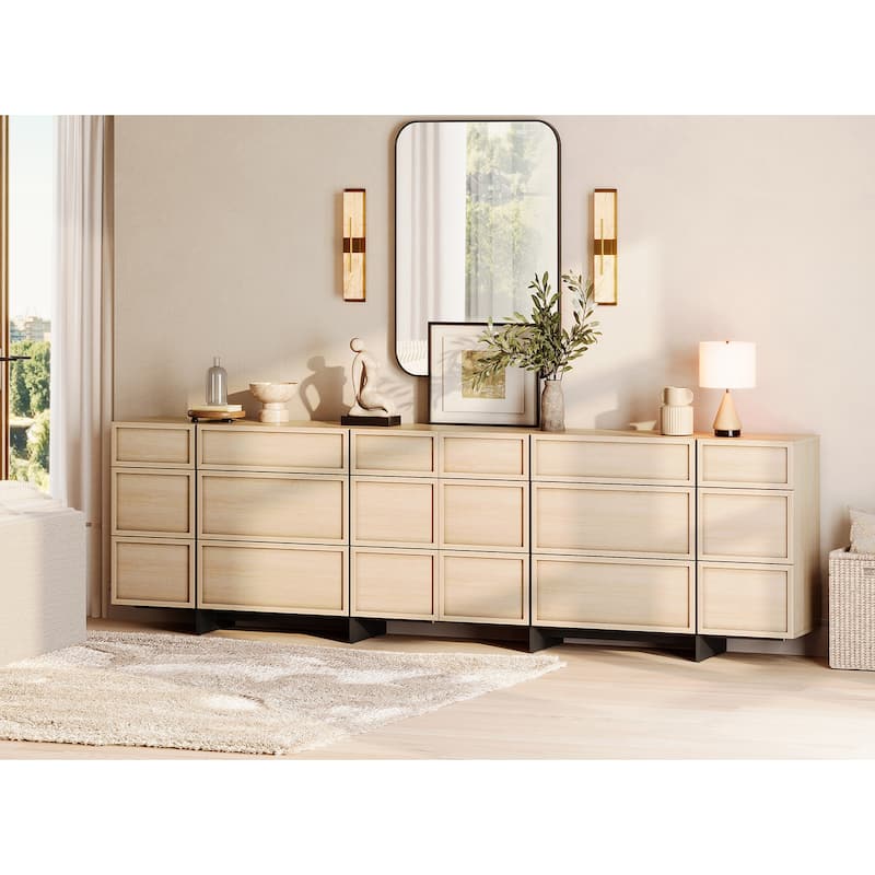 WAMPAT Modern Sideboard Buffet Cabinet with 9 Drawers, Multifunctional Sideboard with Large Storage and T-Shaped Legs