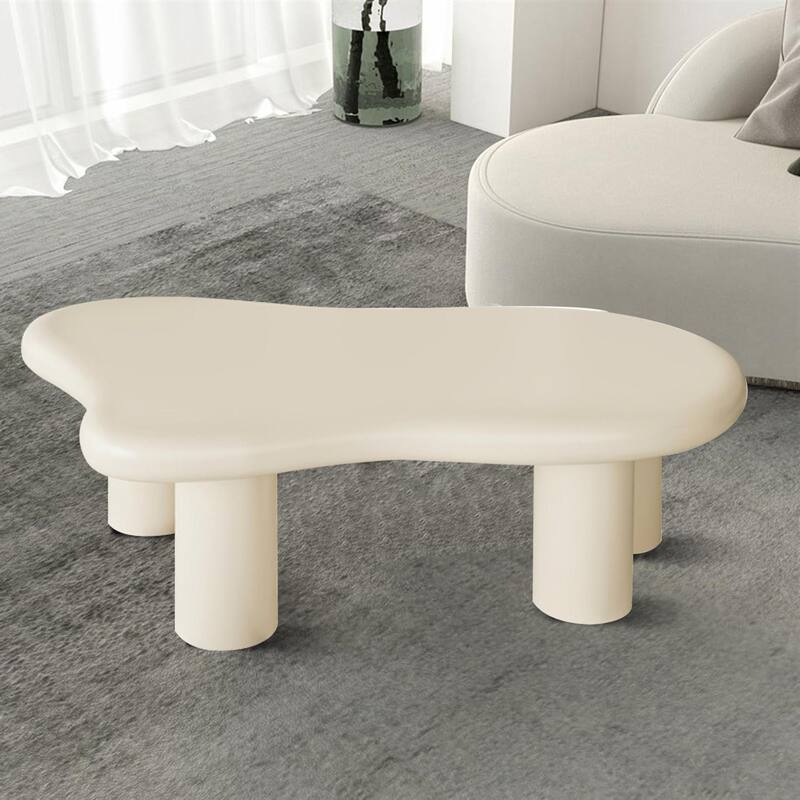 Modern Minimalist Cloud Coffee Table with Wood Legs for Bedrooms, Living Rooms and Lounges - Beige Top+Beige Cylinder Legs - 39.3"W x 27.5"D x 13.7"H