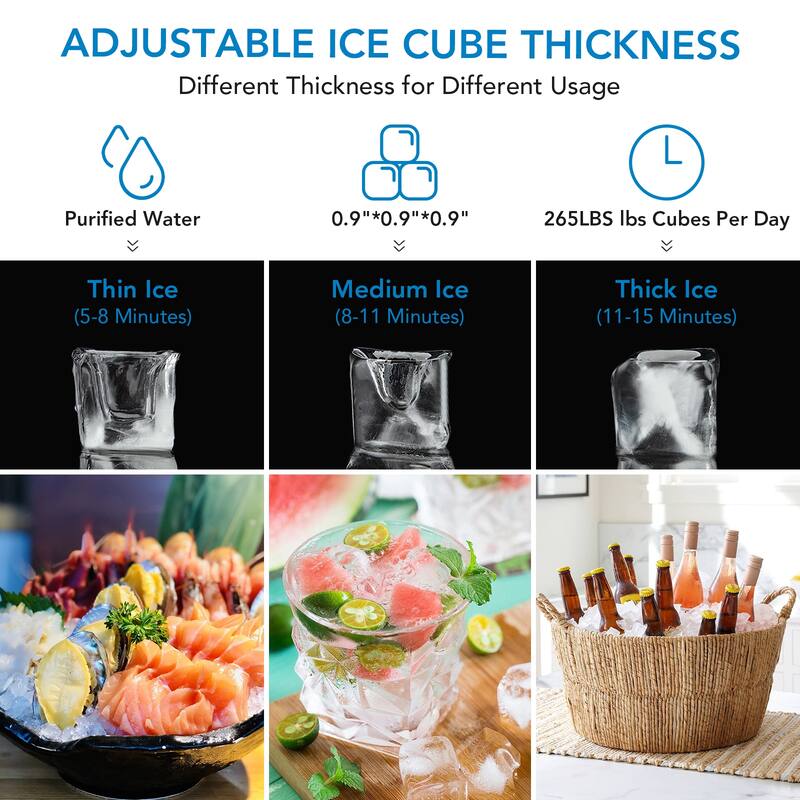 265 LBS/Day Commercial Ice Maker with 55 Lb Bin – Fast 120-Cube Output