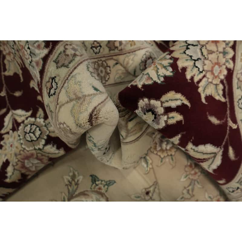 Hand Knotted Oriental 100% Wool Carpet Traditional Floral Beige & Ivories Tabriz Area Rug - 12' 2'' X 9' 2''