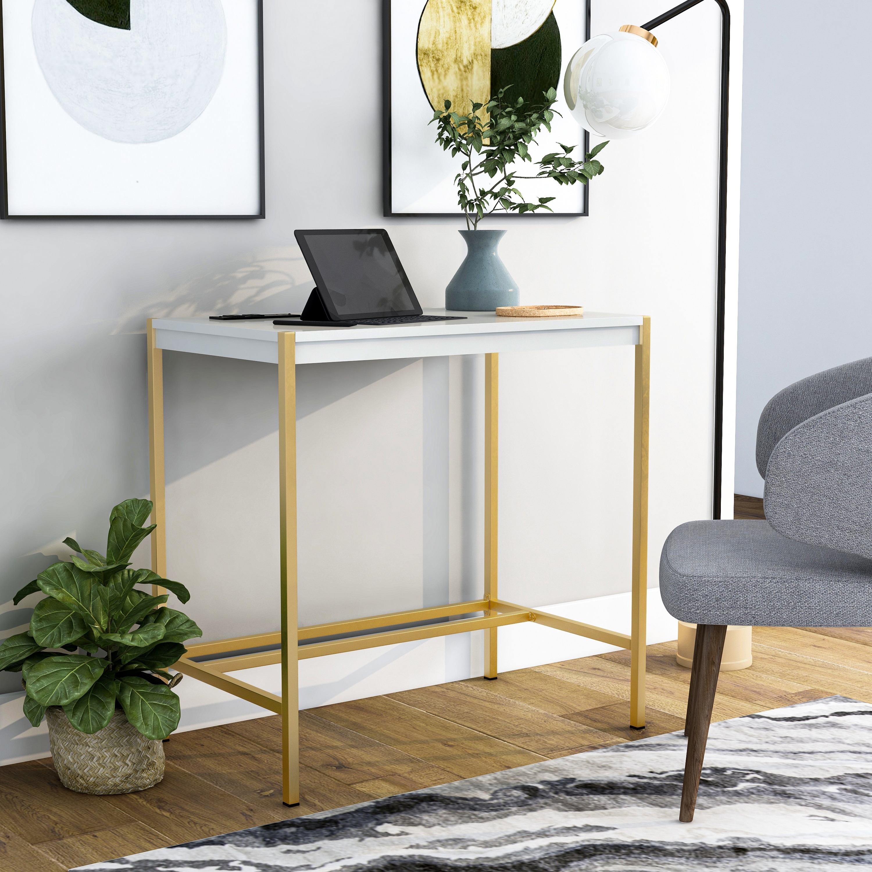 Furniture of America Belzie Modern 30-inch Steel Computer Desk with USB Ports