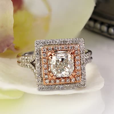 Auriya 14k Two-tone Gold 1 3/4ctw Cushion-cut Halo Diamond Engagement Ring