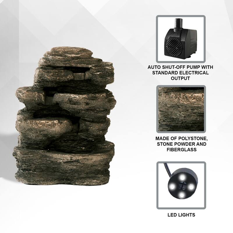XBrand 23.6"H Stacked Rock Waterfall Fountain with LED lights and Pump, Indoor/Outdoor Décor, Home, Garden, Yard Décor