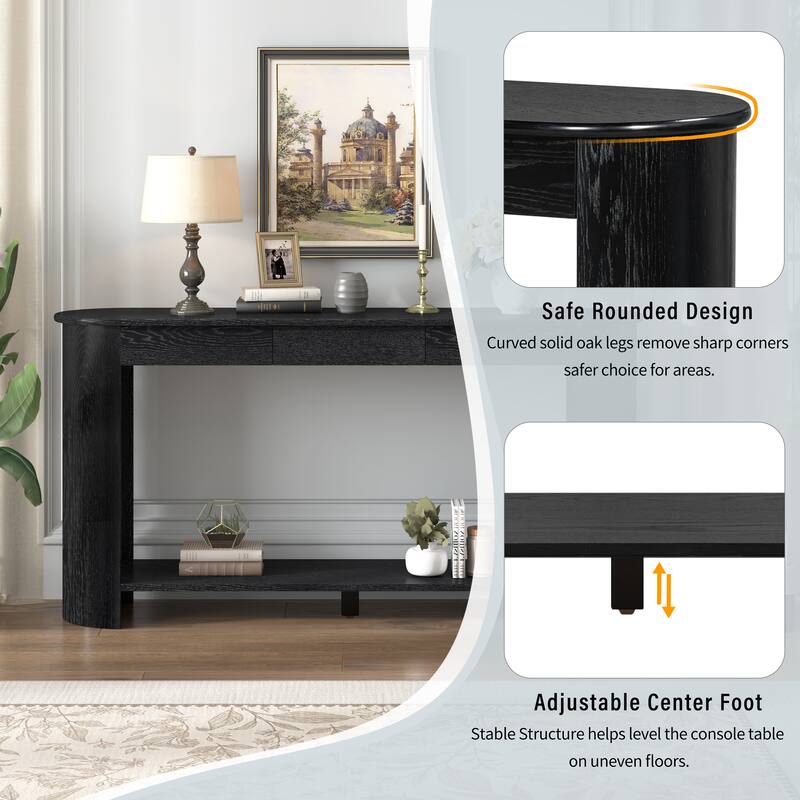 59.8"Modern Veneer Console Table with 3 Drawers,Farmhouse Entryway Table with Shelf,Wood Sofa Table with Semi-Circular Design