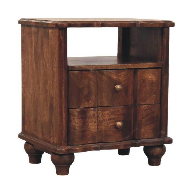 Artisan Furniture Solid Wood 2-Drawer Bedside with Open Shelf, Brown