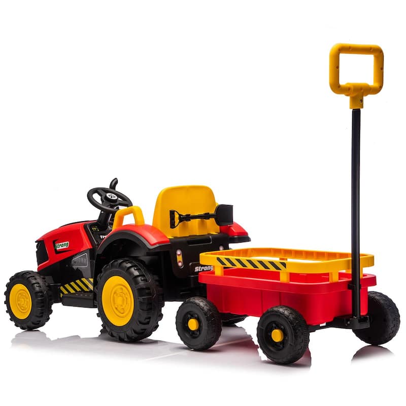 12V Kids Electric Ride-On Tractor with Trailer for Ages 3-6, LED Lights & Music - Red