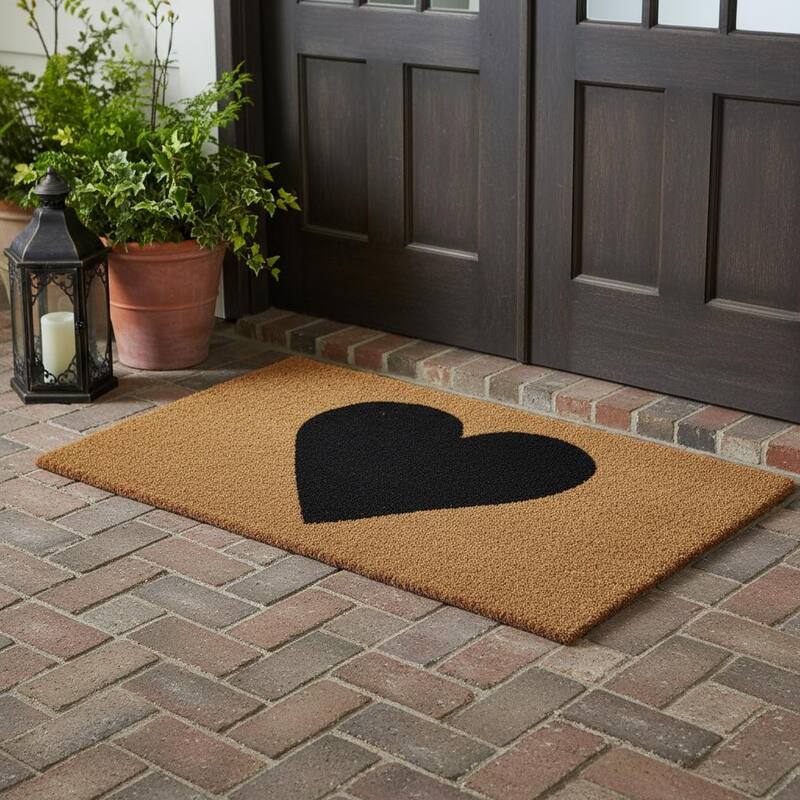 HomeRoots 24" X 48" Brown And Black Heart Outdoor Coir Door Mat - 24.00' X '48.00 - 24.00' X '48.00