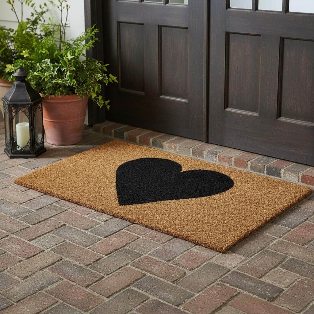 HomeRoots 24" X 48" Brown And Black Heart Outdoor Coir Door Mat - 24.00' X '48.00