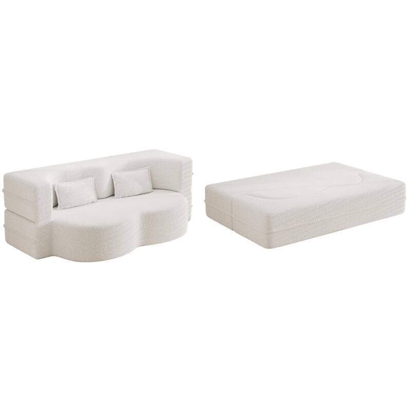 Convertible Teddy Fabric Foam-Filled Sleeper Sofa Bed
