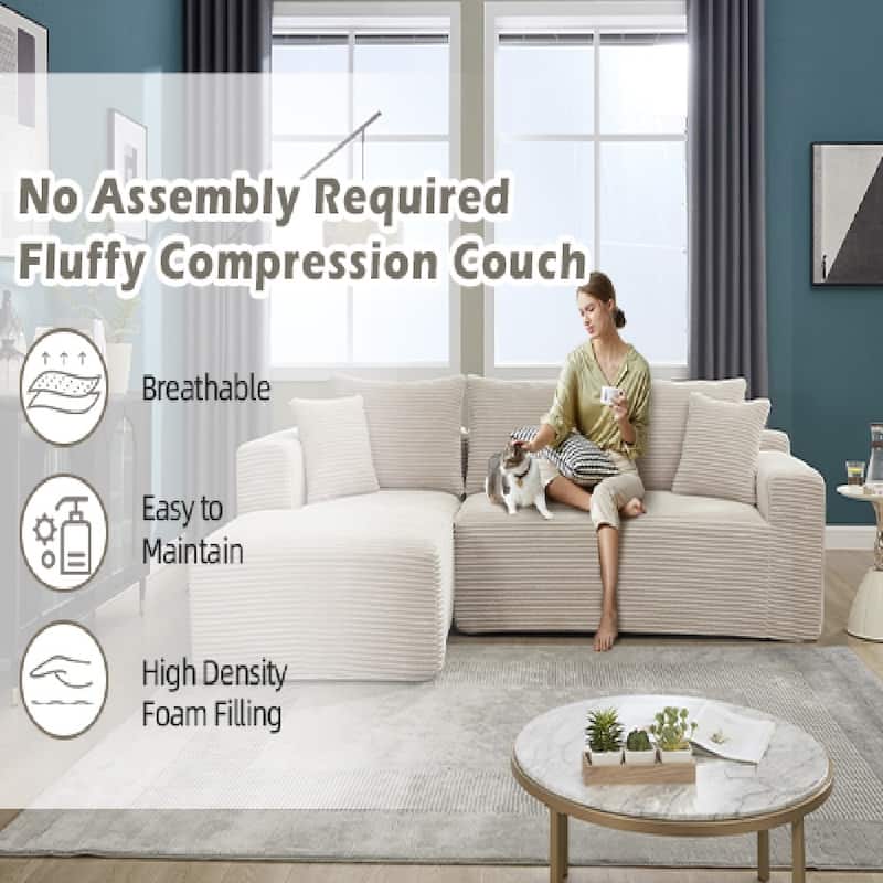 L-Shape 3-Seat Modular Sofa Memory Foam Sectional Couches with Oversized Chaise