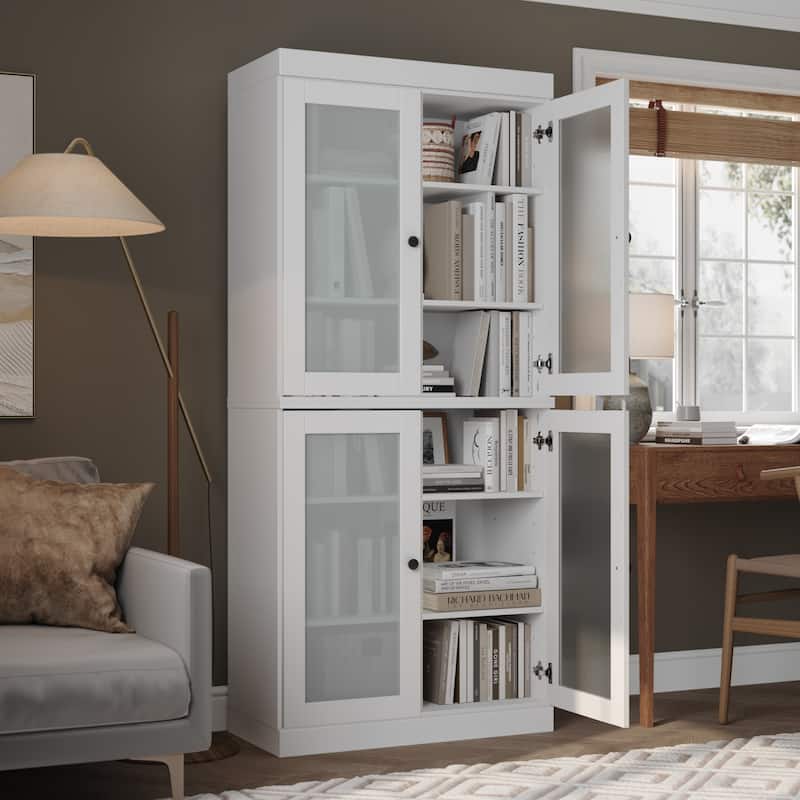 100% Solid Wood 6-Shelf Bookcase with Optional Doors by Palace Imports - 4 Dr Frosted - White