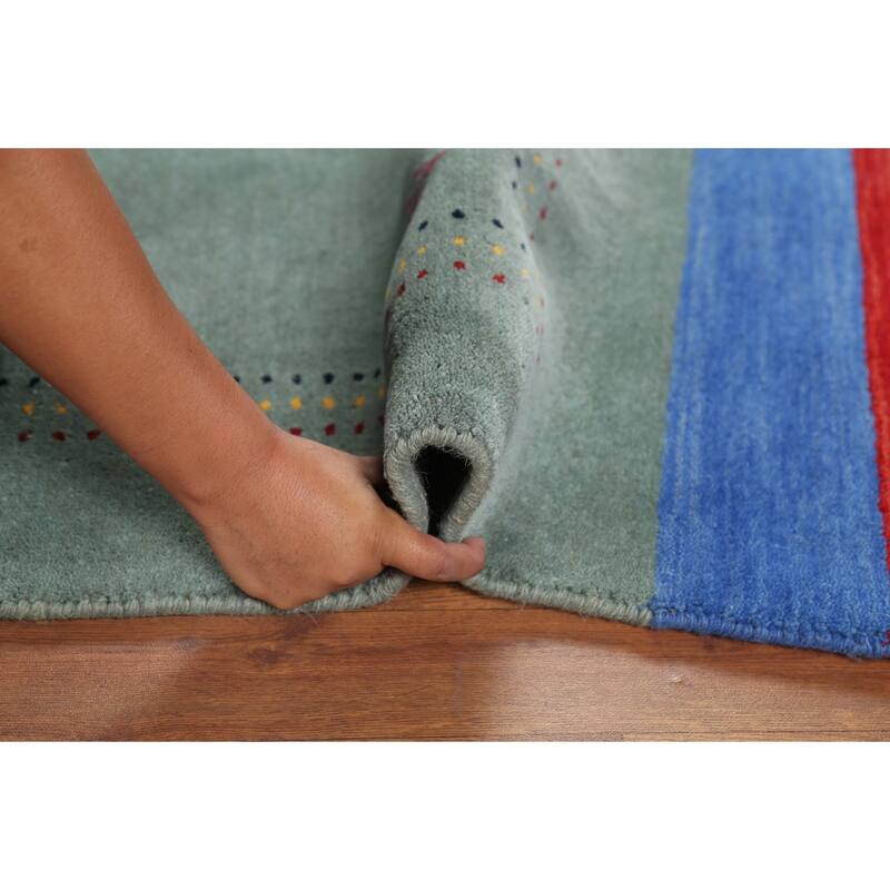 Striped Gabbeh Indian Accent Rug Hand-Knotted Wool Carpet - 4'1"x 5'8"