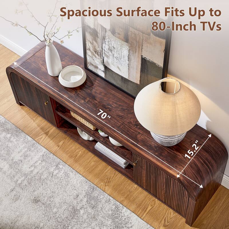 Modern Fluted TV Stand for 80" TV, Media Console, Entertainment Center