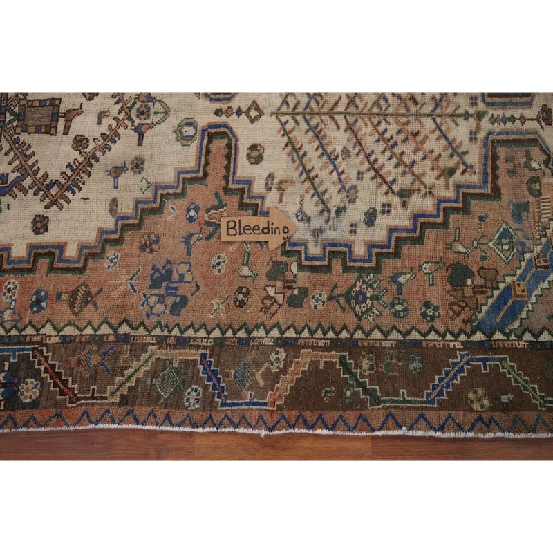 Geometric Orange Bakhtiari Persian Vintage Rug Hand-Knotted Wool Carpet - 4'9" x 9'10"