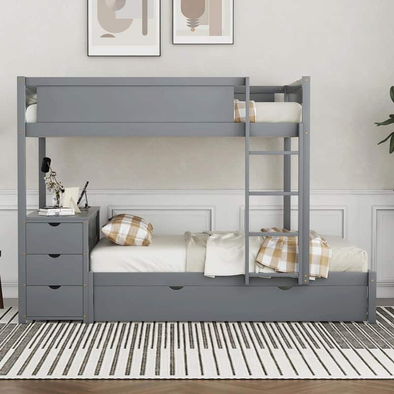 Full-Over-Full Bunk Bed with Twin Trundle, Storage & Built-In Desk