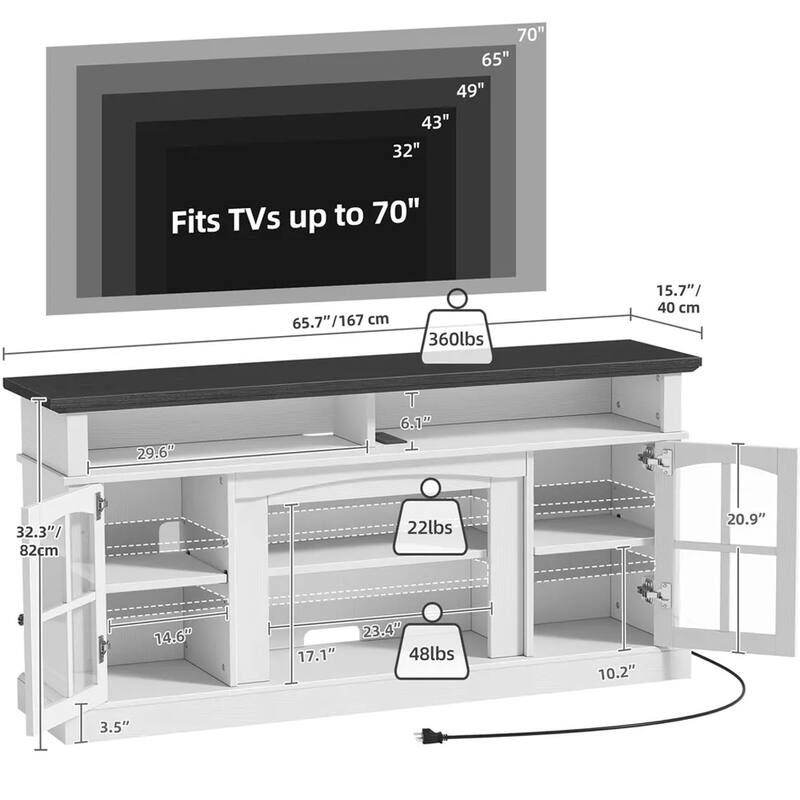 LED TV Stand with Power Outlets for 70 Inch Media Console - 65 inches