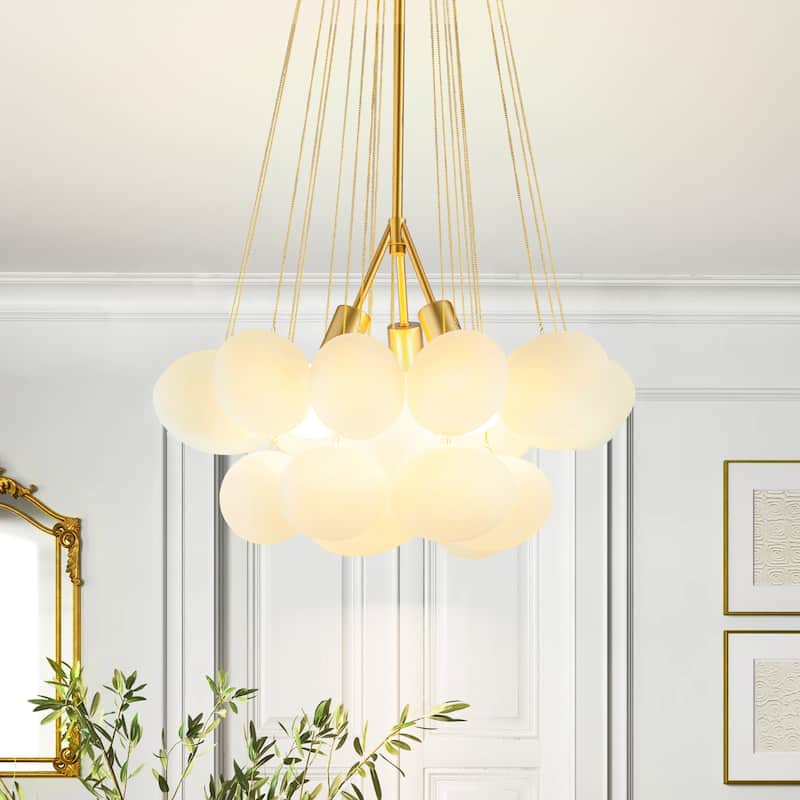 3-Light Modern Gold Cluster Oval Frosted Glass Globe Bubble Chandelier for Dining Room/Bedroom - Gold