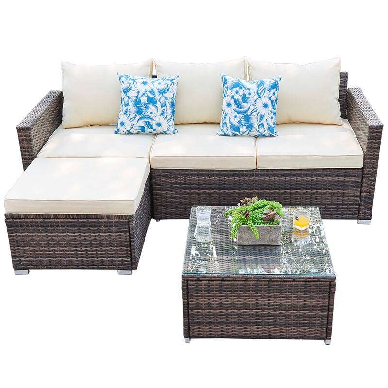 3-piece Patio Furniture Sets Resin Wicker Outdoor Sectional Sofa Chat Set