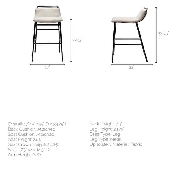 Kavalan Beige Fabric Seat with Black Metal Frame Counter Stool
