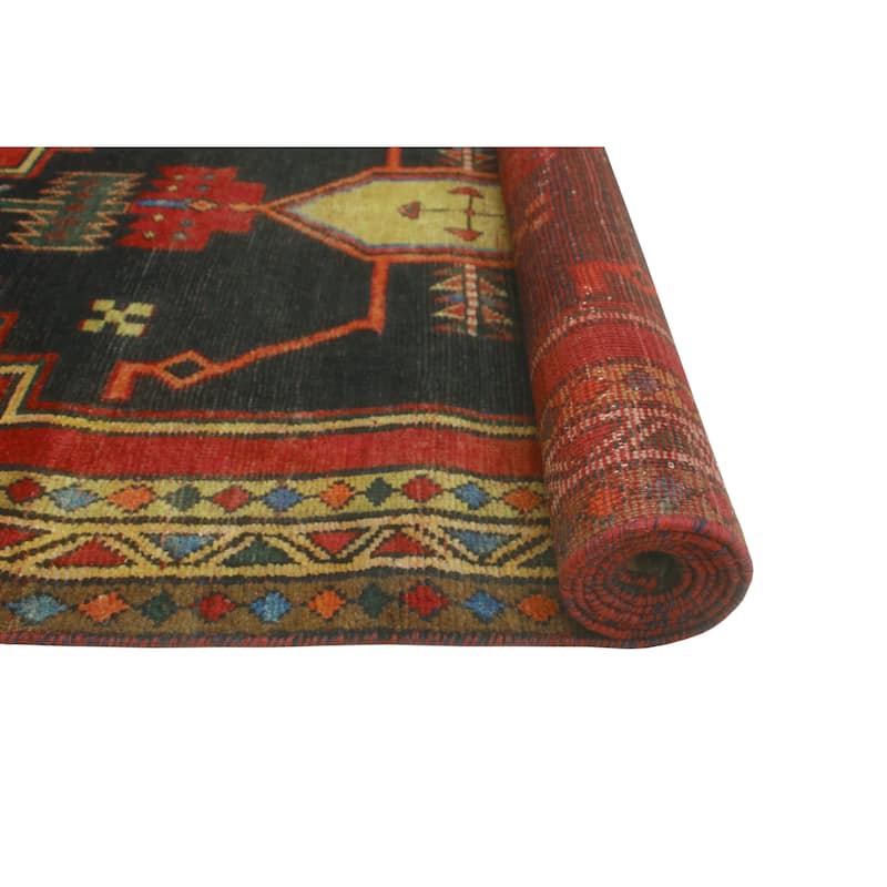 Fine Vintage Distressed Shauna Red/Navy Runner - 3'7" x 10'3"