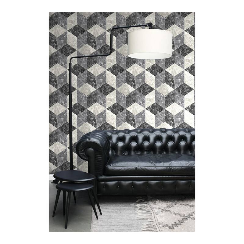 Origin Rizzo Black Geometric Stone Wallpaper - 20.5 x 396 x 0.025