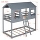preview thumbnail 8 of 24, Twin Over Twin Bunk Bed with Roof, Windows, Ladder, and Guardrails, Solid Wood Playhouse Design, Space-Saving for Kids, Grey