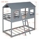 preview thumbnail 5 of 10, Twin Over Twin Wood Bunk Bed with Roof, Window & Guardrail, Gray