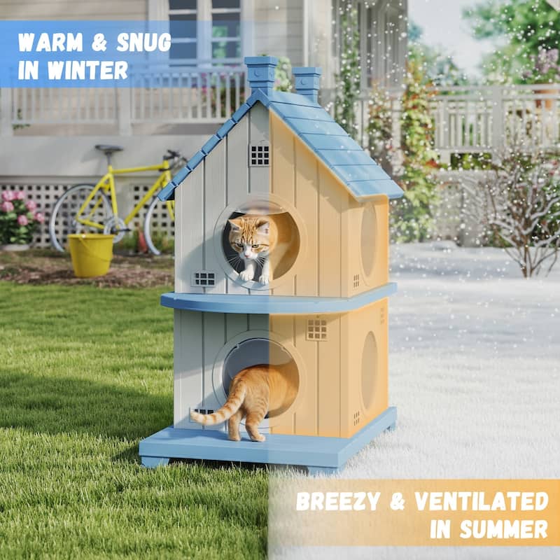 Slanted Roof Cabin Pet House with Porch for Indoor Outdoor Use, for Cats Small Dogs, Rabbits