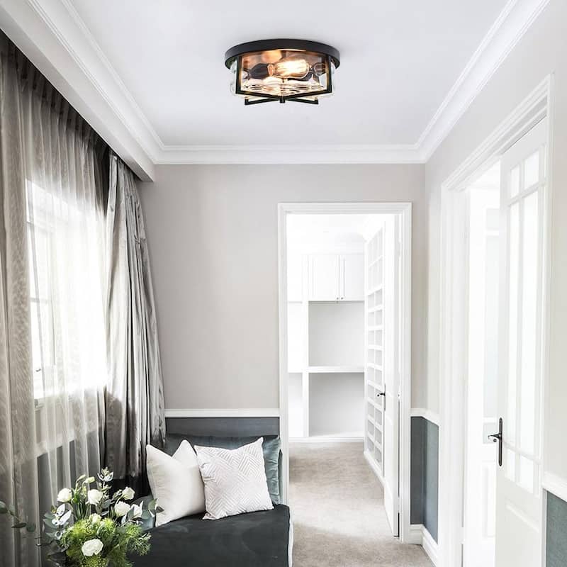 2-Light Hammered Glass Drum Ceiling Light