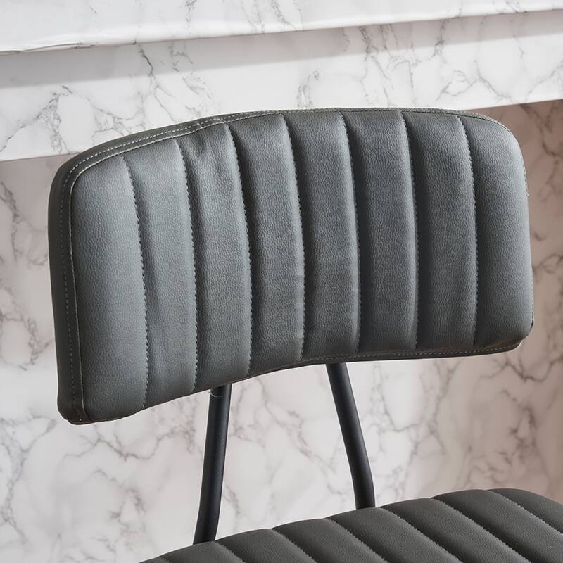 Industrial Bar Stools Set of 2, Counter Height Chairs with PU Leather Upholstery & Metal Frame, Backrest & Footrest