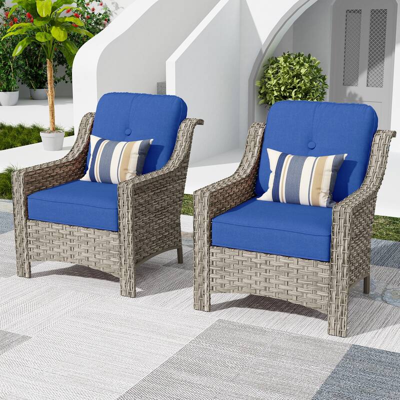 XIZZI 2-piece Patio Furniture Wicker Outdoor Chair Set - Navy Blue